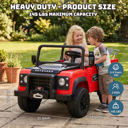 SaveJoy Licensed Land Rover Defender 24V 2-Seater Ride-On, 4WD 400W Electric Truck with Motorized Dump Bed & Remote
