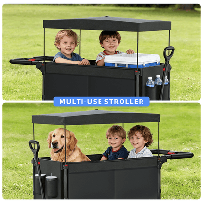 SaveJoy Stroller Wagon 4 Passenger, 4-Seater Wagon Stroller for 4 Kids with Canopy Parent Organizer & 5-Point Harness