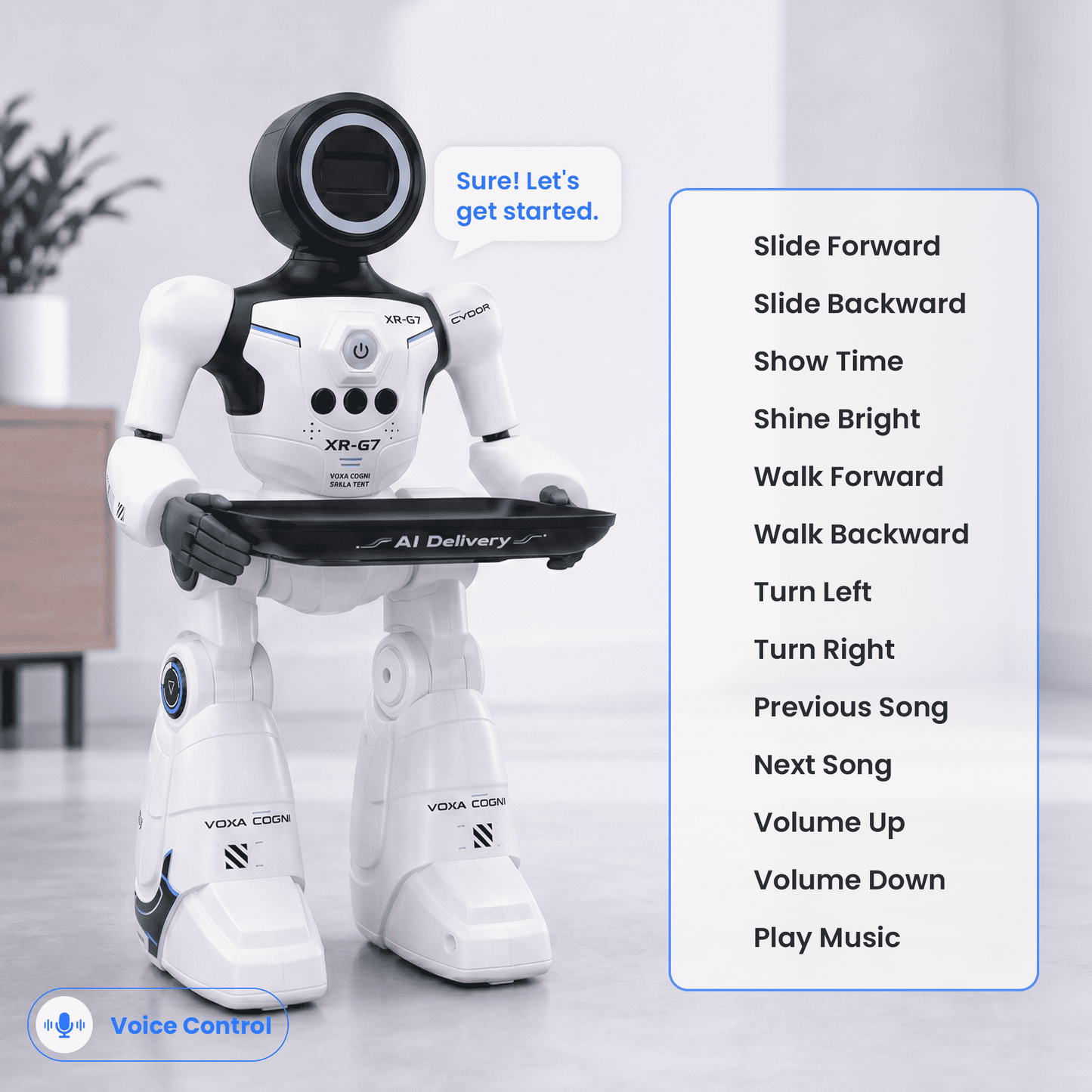 SaveJoy Smart RC Robot Toy for Kids, Voice Controlled with Delivery Tray, Gesture Sensing Programmable Actions Music Dance 2.4GHz Rechargeable Robot