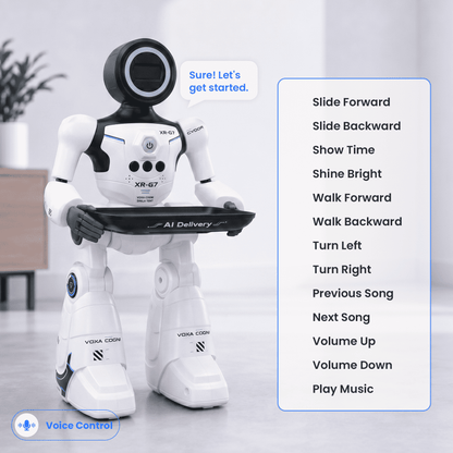 SaveJoy Smart RC Robot Toy for Kids, Voice Controlled with Delivery Tray, Gesture Sensing Programmable Actions Music Dance 2.4GHz Rechargeable Robot