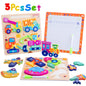 SaveJoy Wooden Animal Jigsaw Puzzle Set - 3D Smooth Surface, Rich Colors,with Drawing Board for Kids' Early Learning & Fun,3Pcs