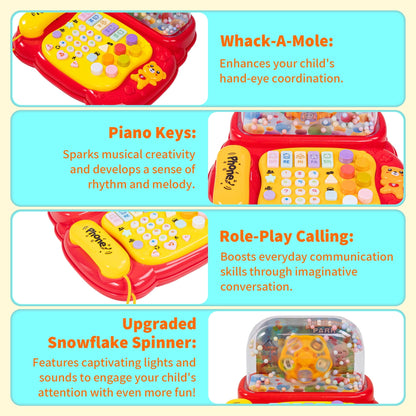 SaveJoy Baby Telephone Toy,All in One Educational Learning Toys,Toddler Phone with Music and light Gifts for Kids 3＋,Red