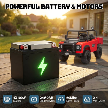 SaveJoy Licensed Land Rover Defender 24V 2-Seater Ride-On, 4WD 400W Electric Truck with Motorized Dump Bed & Remote