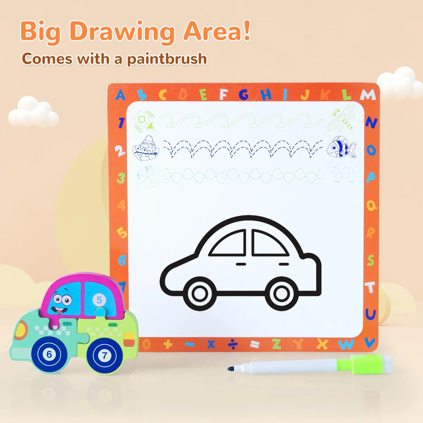 SaveJoy Wooden Animal Jigsaw Puzzle Set - 3D Smooth Surface, Rich Colors,with Drawing Board for Kids' Early Learning & Fun,3Pcs