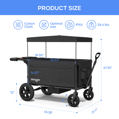SaveJoy Stroller Wagon 4 Passenger, 4-Seater Wagon Stroller for 4 Kids with Canopy Parent Organizer & 5-Point Harness