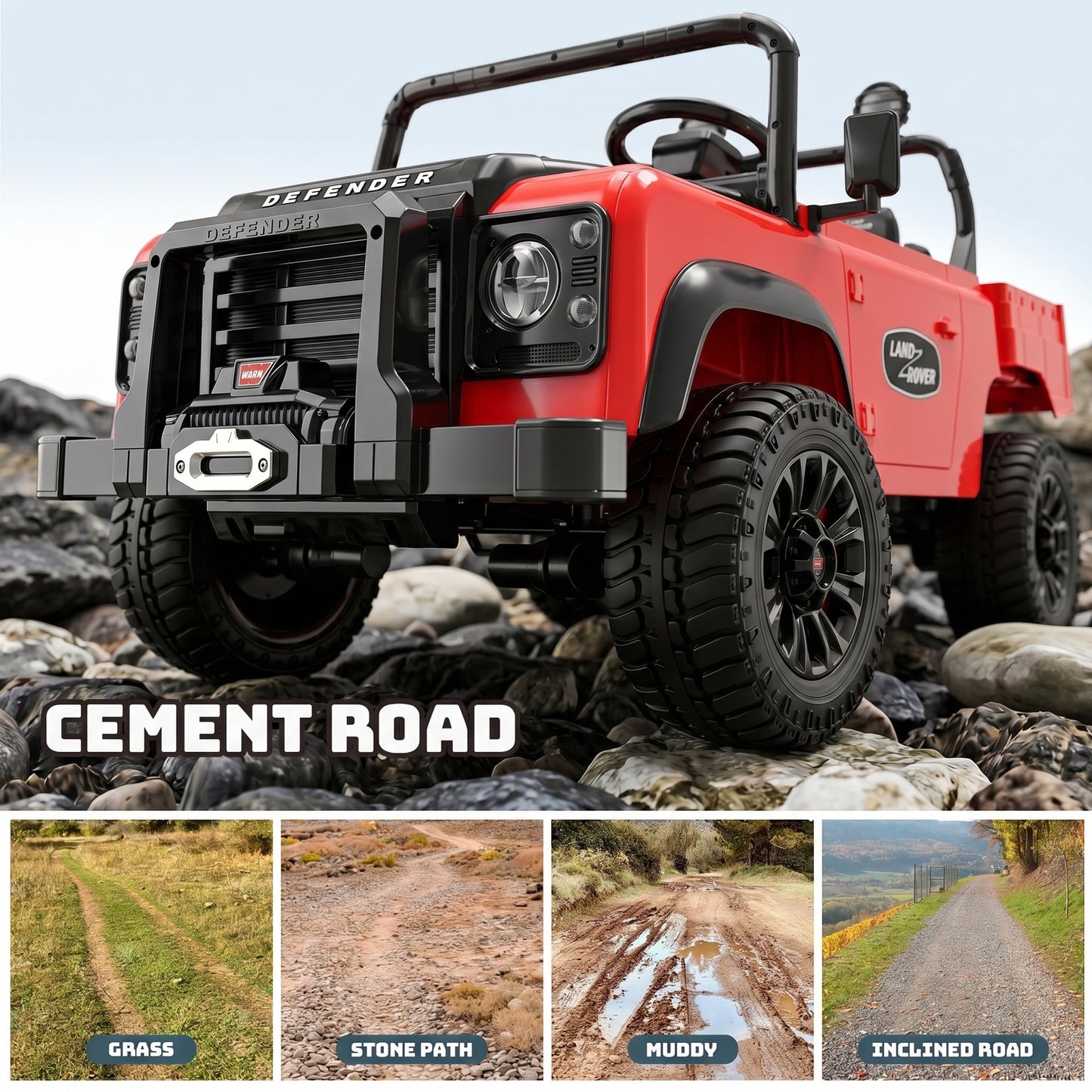 SaveJoy Licensed Land Rover Defender 24V 2-Seater Ride-On, 4WD 400W Electric Truck with Motorized Dump Bed & Remote