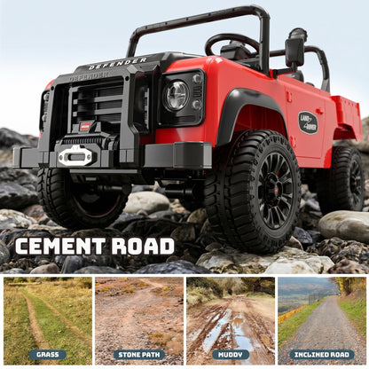 SaveJoy Licensed Land Rover Defender 24V 2-Seater Ride-On, 4WD 400W Electric Truck with Motorized Dump Bed & Remote