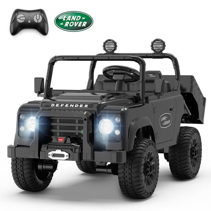 SaveJoy Licensed Land Rover Defender 24V 2-Seater Ride-On, 4WD 400W Electric Truck with Motorized Dump Bed & Remote