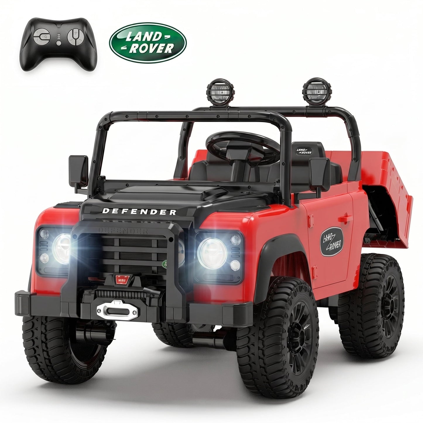SaveJoy Licensed Land Rover Defender 24V 2-Seater Ride-On, 4WD 400W Electric Truck with Motorized Dump Bed & Remote