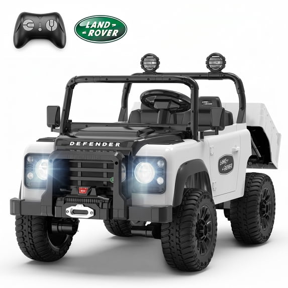 SaveJoy Licensed Land Rover Defender 24V 2-Seater Ride-On, 4WD 400W Electric Truck with Motorized Dump Bed & Remote