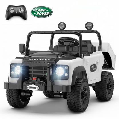 SaveJoy Licensed Land Rover Defender 24V 2-Seater Ride-On, 4WD 400W Electric Truck with Motorized Dump Bed & Remote