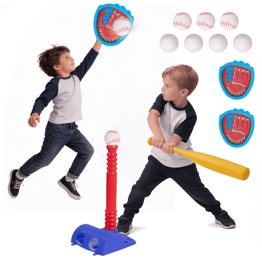 SaveJoy 2-in-1 T-Ball Set and Toss Game for Kids, Toddler Baseball Set for Age 1-3-6 Boys Girls, Outdoor Toys Toss and Catch Ball with 7 Balls