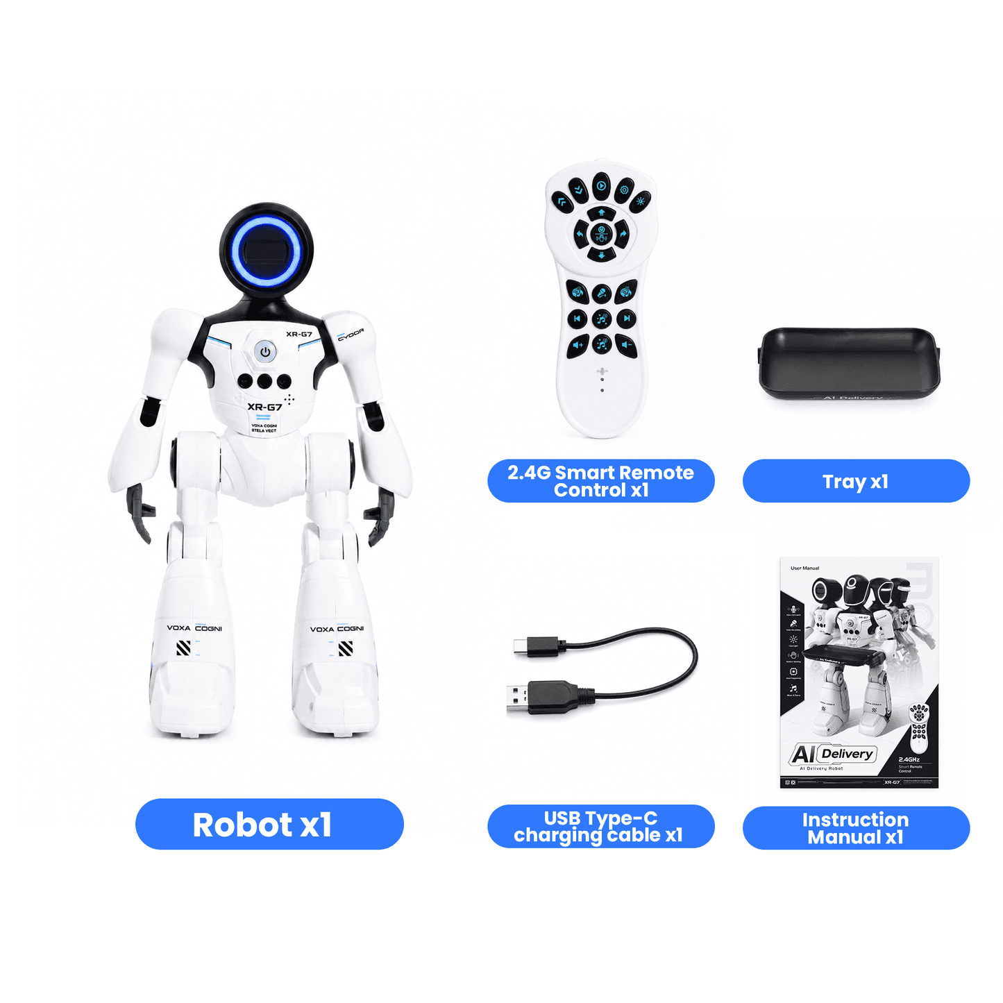 SaveJoy Smart RC Robot Toy for Kids, Voice Controlled with Delivery Tray, Gesture Sensing Programmable Actions Music Dance 2.4GHz Rechargeable Robot
