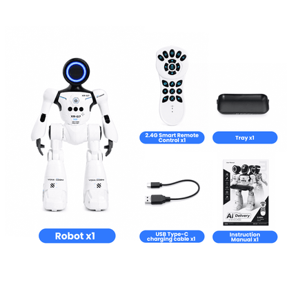SaveJoy Smart RC Robot Toy for Kids, Voice Controlled with Delivery Tray, Gesture Sensing Programmable Actions Music Dance 2.4GHz Rechargeable Robot