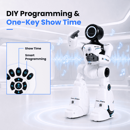 SaveJoy Smart RC Robot Toy for Kids, Voice Controlled with Delivery Tray, Gesture Sensing Programmable Actions Music Dance 2.4GHz Rechargeable Robot