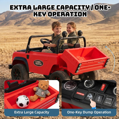 SaveJoy Licensed Land Rover Defender 24V 2-Seater Ride-On, 4WD 400W Electric Truck with Motorized Dump Bed & Remote